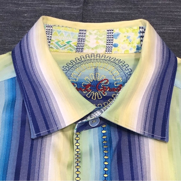 Robert Graham Embroidered Striped Flip Cuff Button Front Shirt Size S - Picture 8 of 16